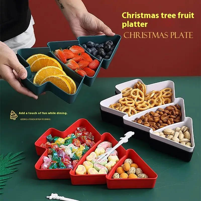 Christmas Tree Fruit Plate Tray 2026 Merry Xmas Decorations For Home Noel Party Gift Happy New Year Celebration