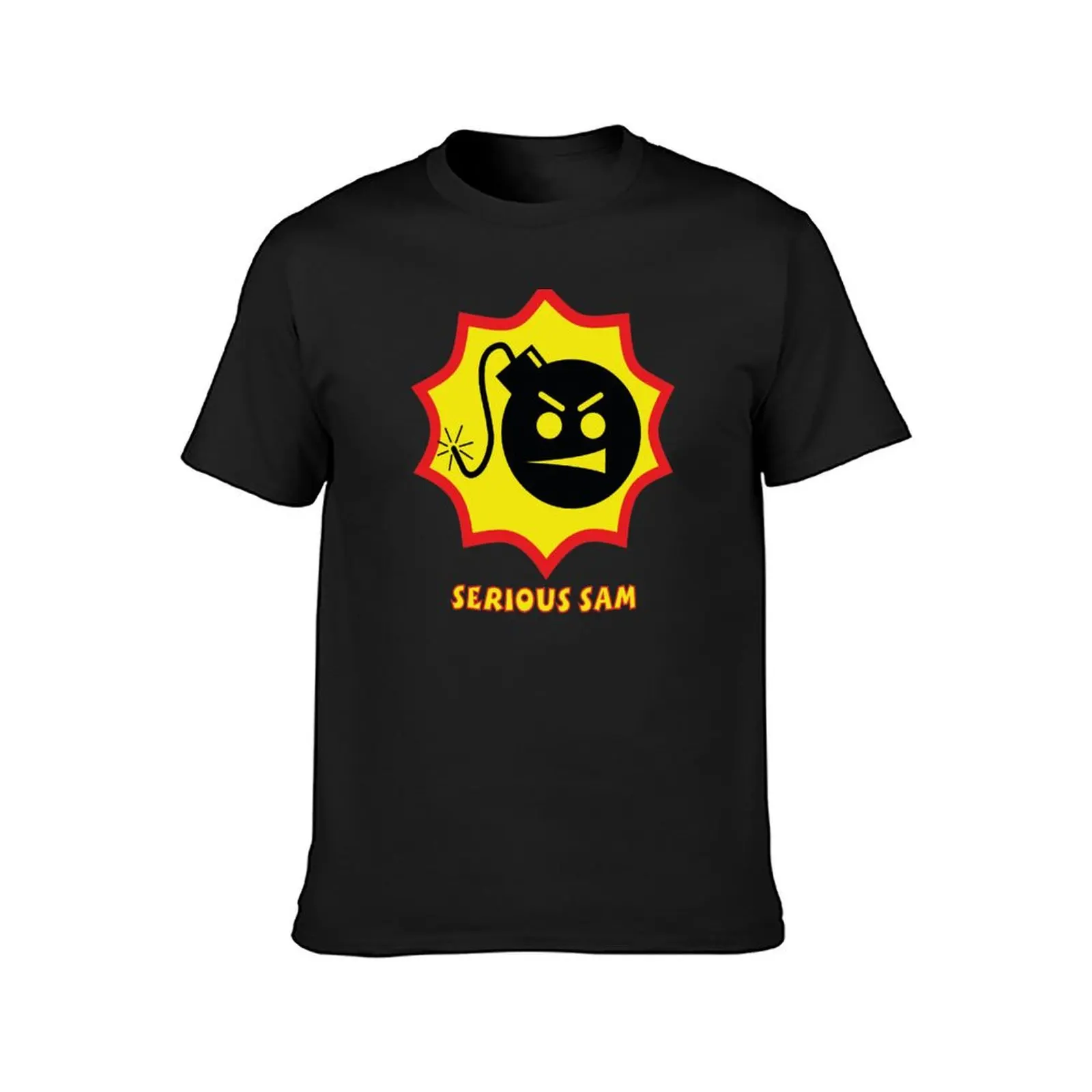 Serious Sam Bomb Logo Text Black T-Shirt animal prinfor boys customizeds blanks shirts graphic tees T-shirts for men cotton