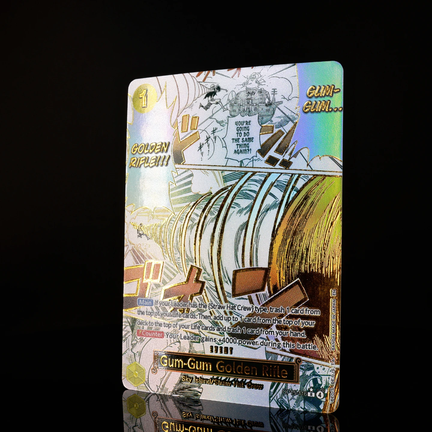 One Piece TCG OPCG OP15 English Manga Event Card OP15-116 Gum-Gum-Golden-Rifle Play Set Gold Hot Stamping Foil