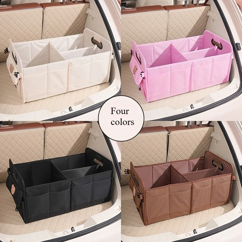 منظم صندوق السيارة ذو السعة الكبيرة - صندوق تخزين أكسفورد مقاوم للماء للتخييم/السفر |   تصميم قابل للطي مع جيوب متعددة