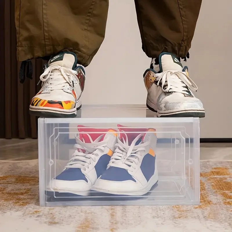 Clear Plastic Stackable Shoe Organizer for Closet Space-Saving Foldable Shoe Rack  For Sneaker Display Shoe Storage Box