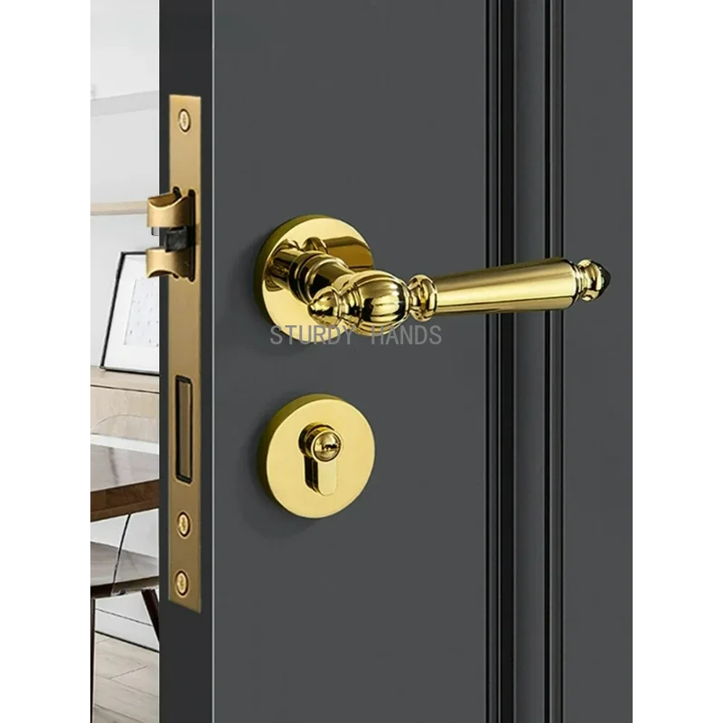 1 Juego de cerradura de puerta antirrobo de tipo dividido de lujo silenciosa de aleación de zinc dorado, cerradura de manija de doble cara para interior de dormitorio