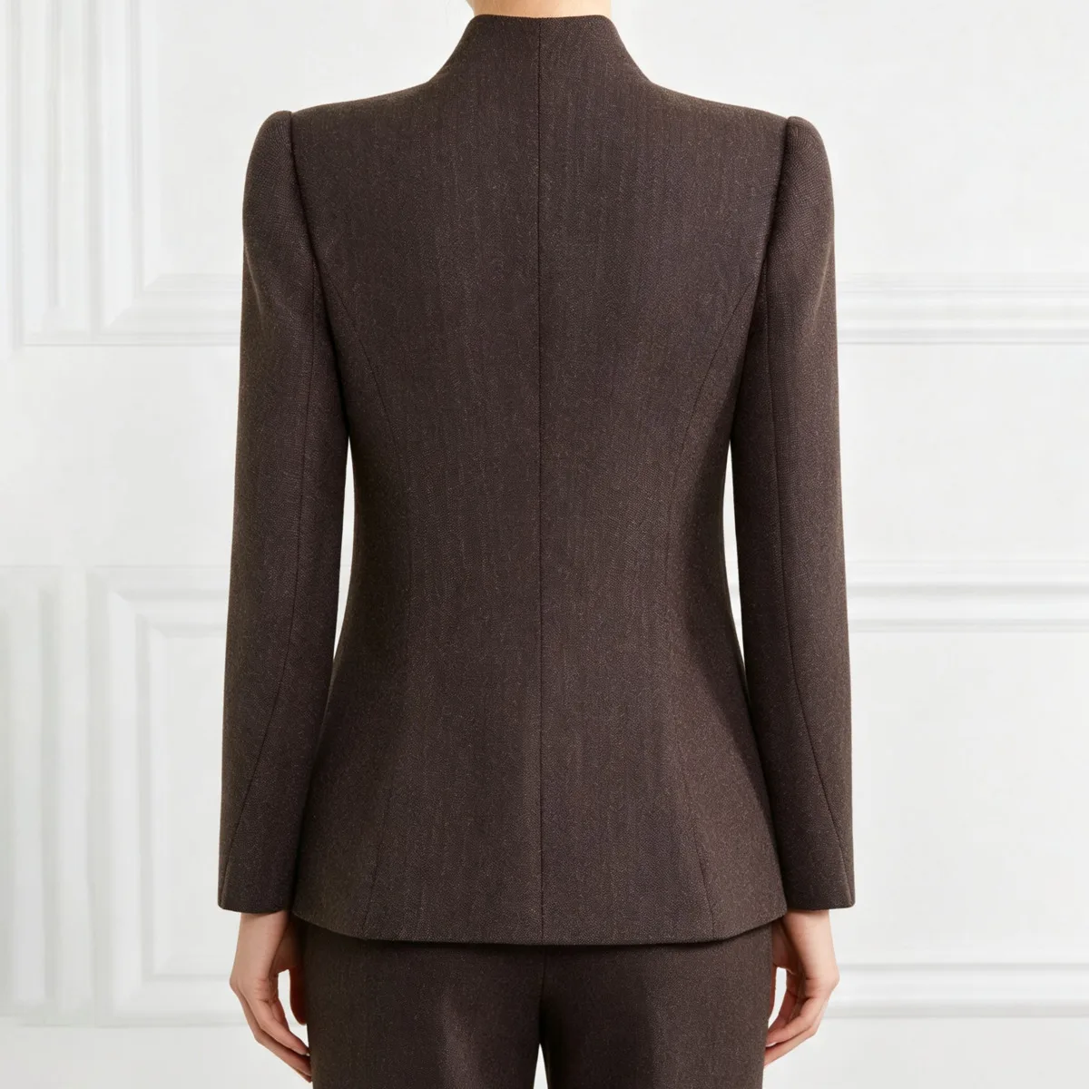 IG Women V‑Stand Collar Slim Blazer Jacket, Frog Buttons Decor,Fitted Waist Long Sleeve Pocket Elegant Office Business Outerwear
