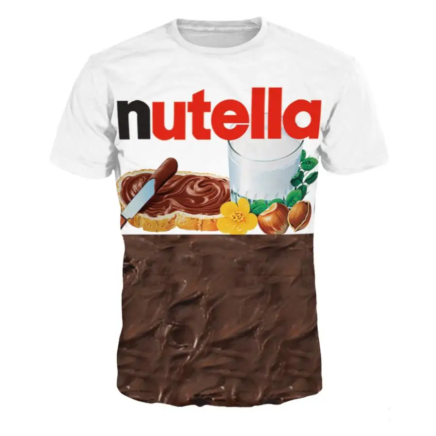 Summer Fashion Women/men 3D T Shirt Nutella Spoof Fun Life Like Food Chocolate Sauce Funny Tees Outfits Tops S-3XL New Design