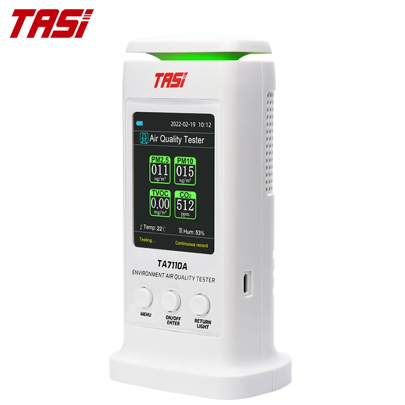 TASI TA7110A Mini Gas Detector Temperature Humidity Monitor TVOC PM2.5 PM10 CO2 Air Quality Tester