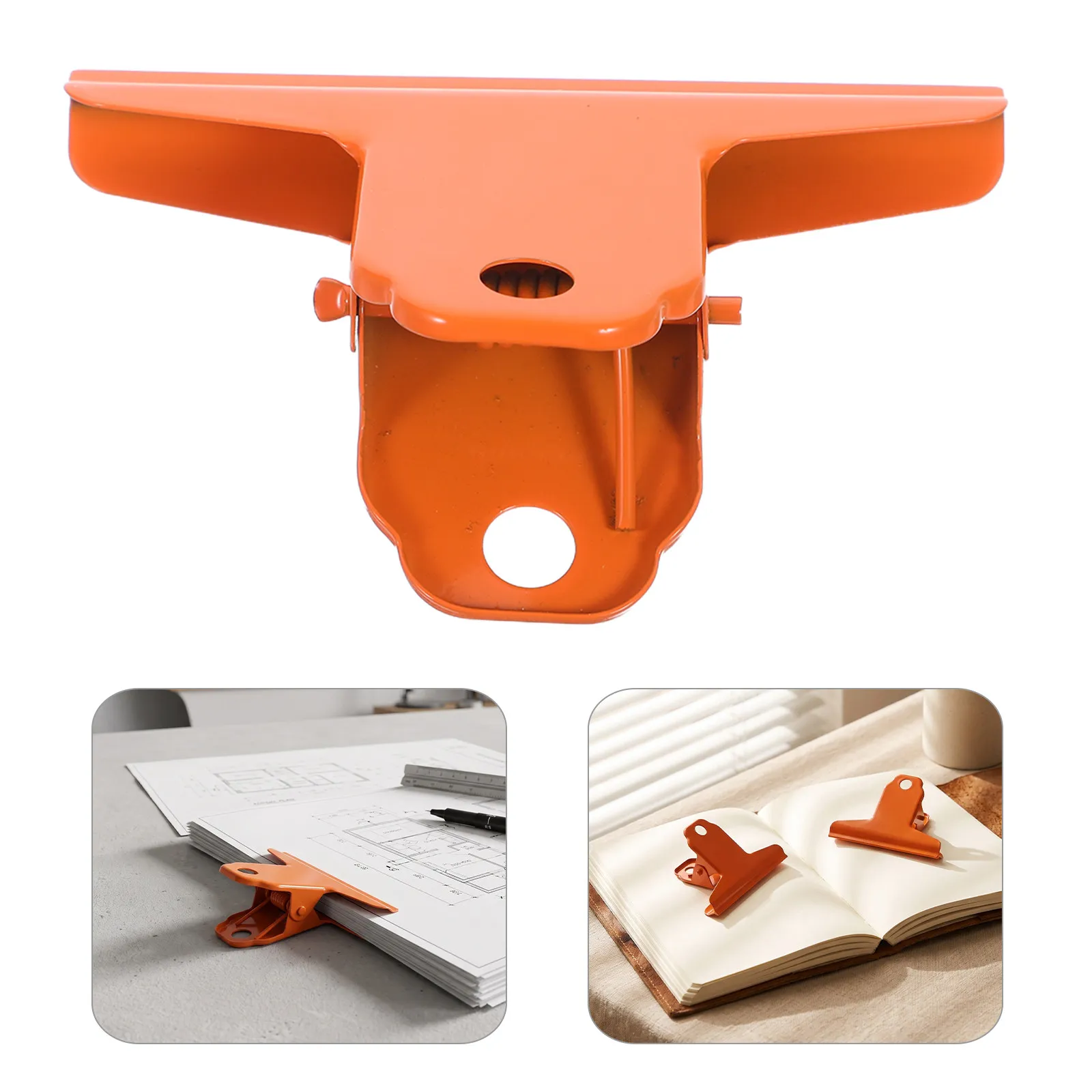 2Pcs Large Orange Metal Foldback Clips Heavy Duty Document Holder Paper Clamp Office Stationery Clip Planner Journal File