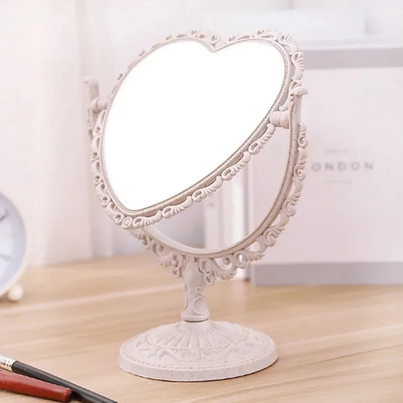 Desktop Makeup Mirror Heart Shape Makeup Vanity Portable Double-side Vanity Mirror Hand Mirror Cosmetic Compact Mirror for Women