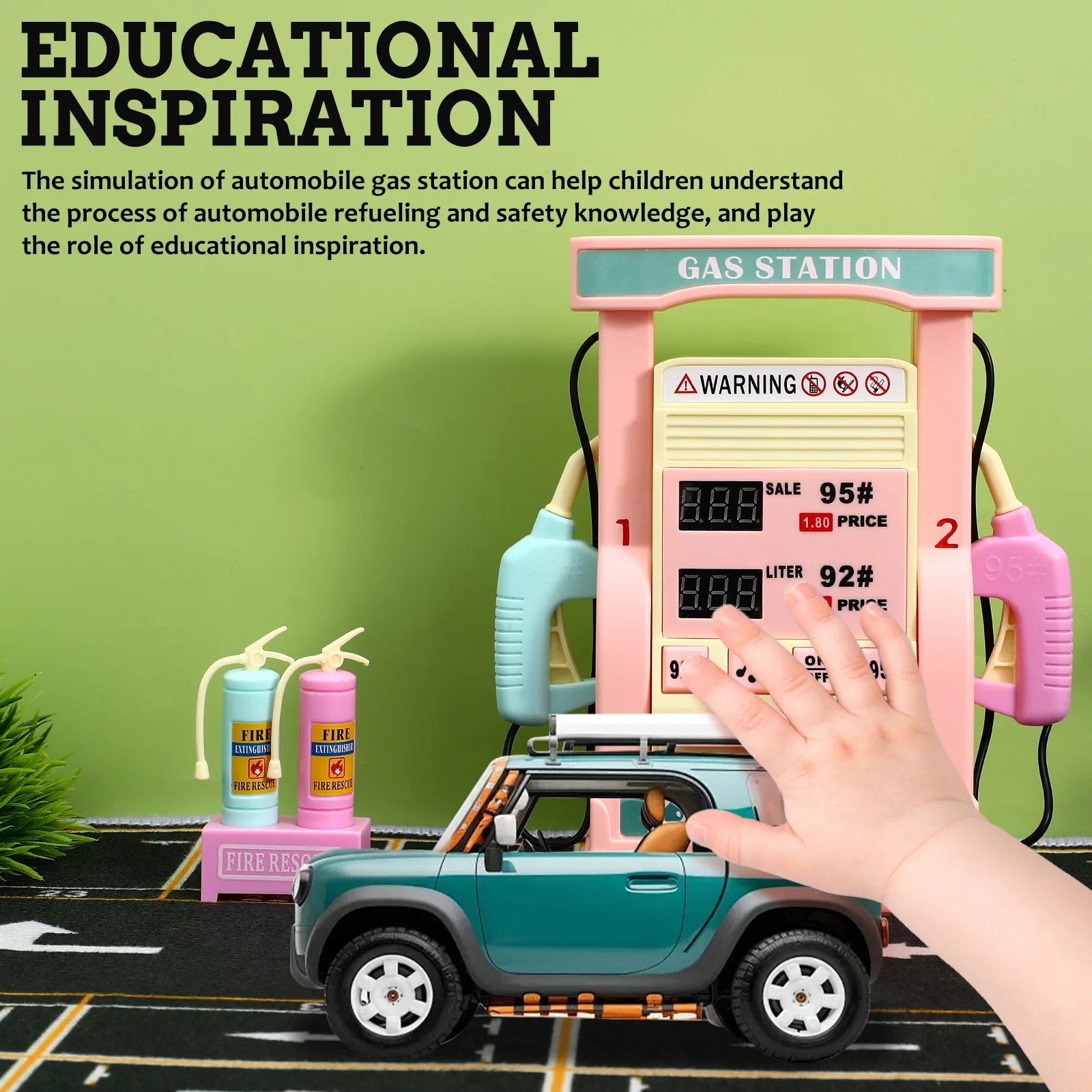Simulatie tankstation voor kinderen Miniatuur speelhuis Set Interactieve brandstofpomp Educatieve autowasgereedschapset
