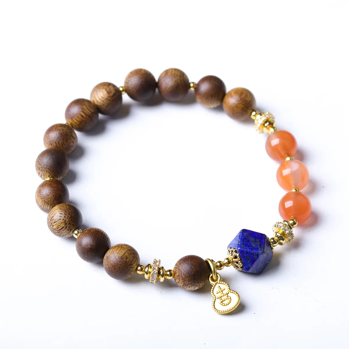 Original Green Agarwood Bracelet with South Red Agate and Faceted Lapis Lazuli Beads New Chinese Style Wrist Jewelry Gifts