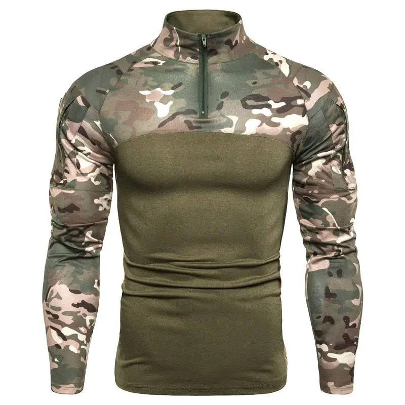 Camouflage Long Sleeve Tee Military Style Color Block Breathable Polyester Men's T-Shirt Creative Fun Print Spring 2023