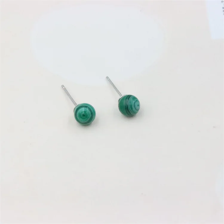 ZFSILVER 100%925 Sterling Silver Green Synthetics Malachite Ball Beads Stud Earrings For Women Jewelry Gift Girl Gem Stone Party