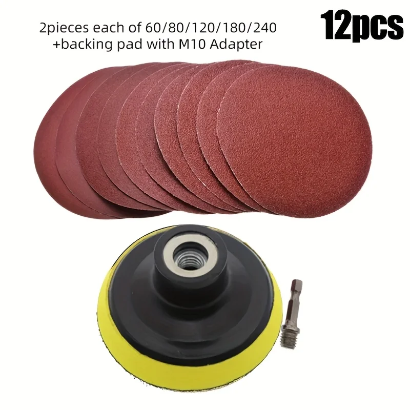 12개 세트 100mm 샌딩 디스크 60-240 그릿 사포 버핑 휠 훅앤루프 백킹 (샌딩 트레이용)