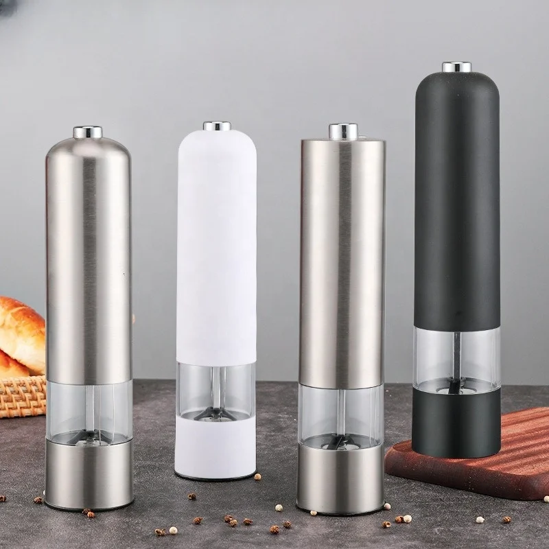 Stainless Steel Battery Version Electric Pepper Mill Round Flat Head Sesame Salt Spice Grinder
