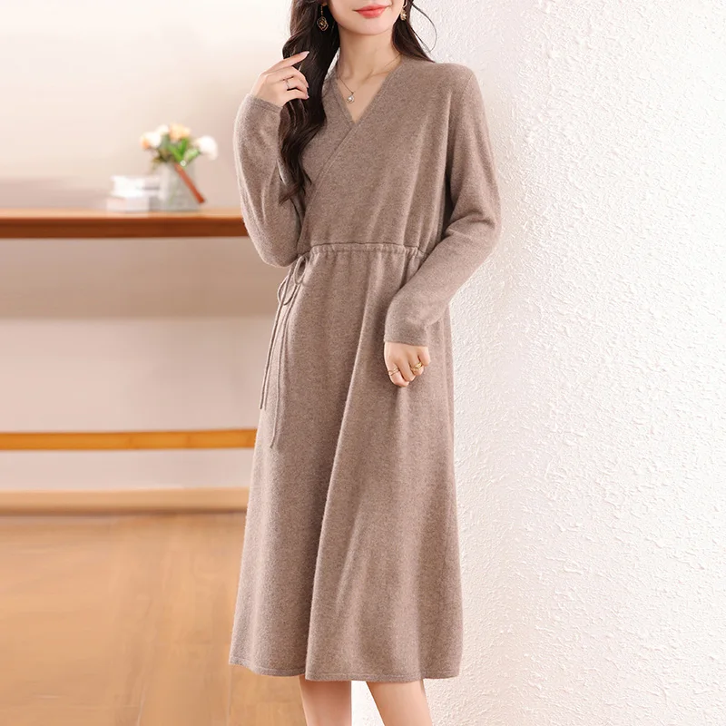 Women\'s Clothing Sales 2024 100% Wool Knitting Women Dress Long Sleeve Dress On Offer Clearance Free Shipping Women\'s Sweater