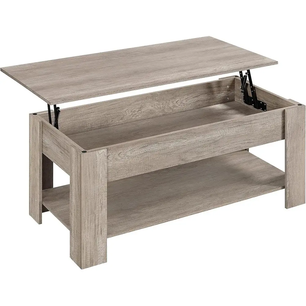 

Lit Top Coee Table with Hidden Storage Comparent and Lower Shel, up Tabletop Center Table or Living Room, Grey