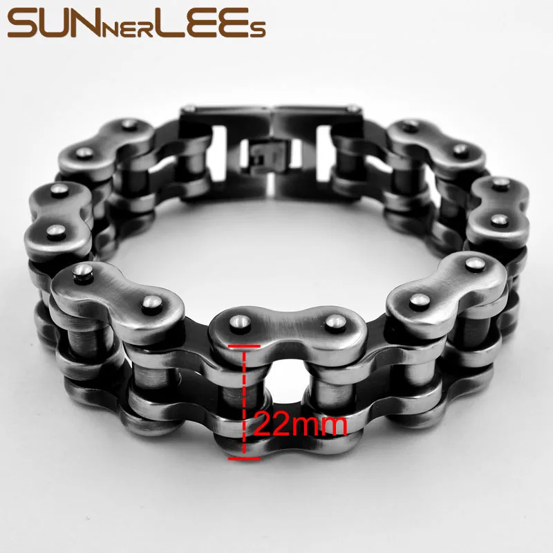 SUNNERLEES 316L Stainless Steel Bracelet Bangle Biker Bicycle Motorcycle Link Chain Retro Black Men Boy Gift BC09