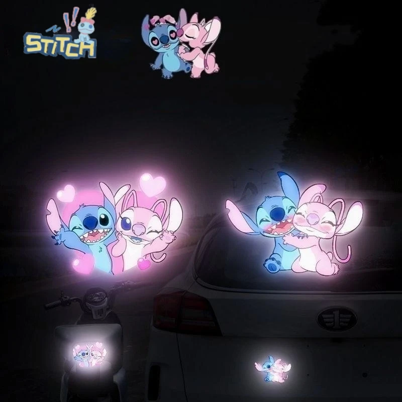 10pcs/set Disney Stitch Anime Reflective Car Stickers Motorcycle Decoration reflective warning stickers Car to cover scratches