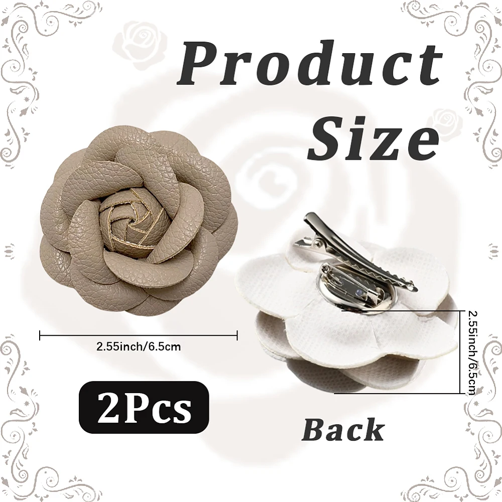 2PCS Elegant Sandals Embellishments Hair Clips Leather Rose Flower Shoe Decoration Charms Leather Floral Shoe Camellia Hairpin