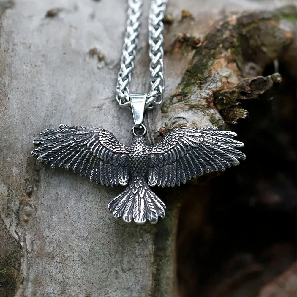 Novo masculino 316l aço inoxidável viking celta águia pássaro pingente colar escandinavo animal jóias presente