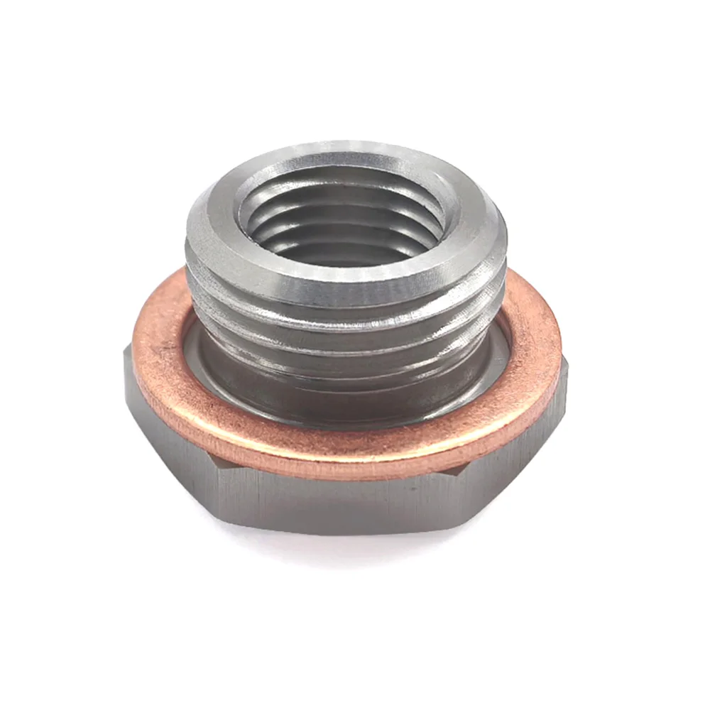 Adaptor Reducer Sensor O2 M18x1.5 ke M12x1.25 – Spacer Knalpot Stainless Steel dengan Washer Tembaga untuk Harley & JDM Builds