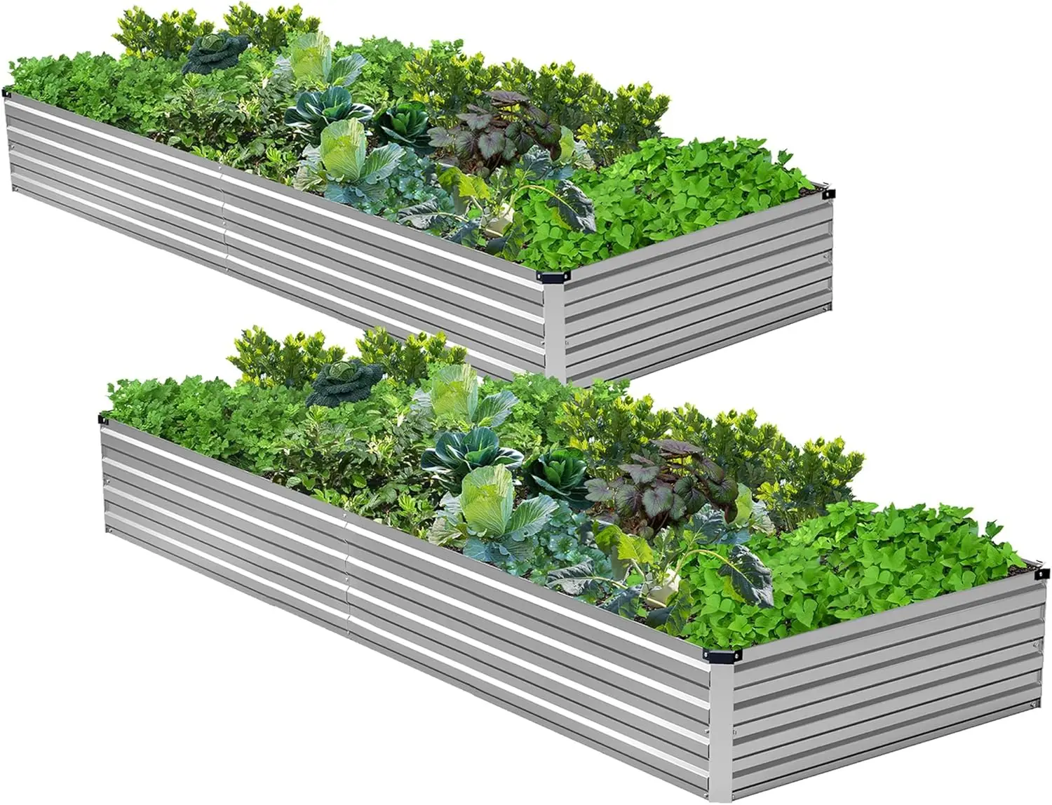 2PCS 8x4x1ft Galvanized Raised Garden Bed Kit,Metal Planter Box for Vegetables,Flowers,Herbs Durable Rust-Resistant Patio Gardening Beds,Silver