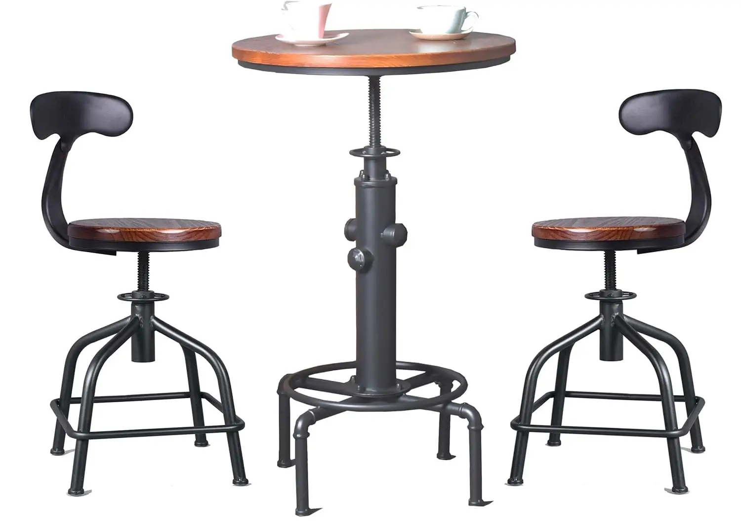 

Three-Piece Bar Table and Chair Set Height Adjustable Pub Table and Industrial Vintage Counter Stool with Iron, Customized