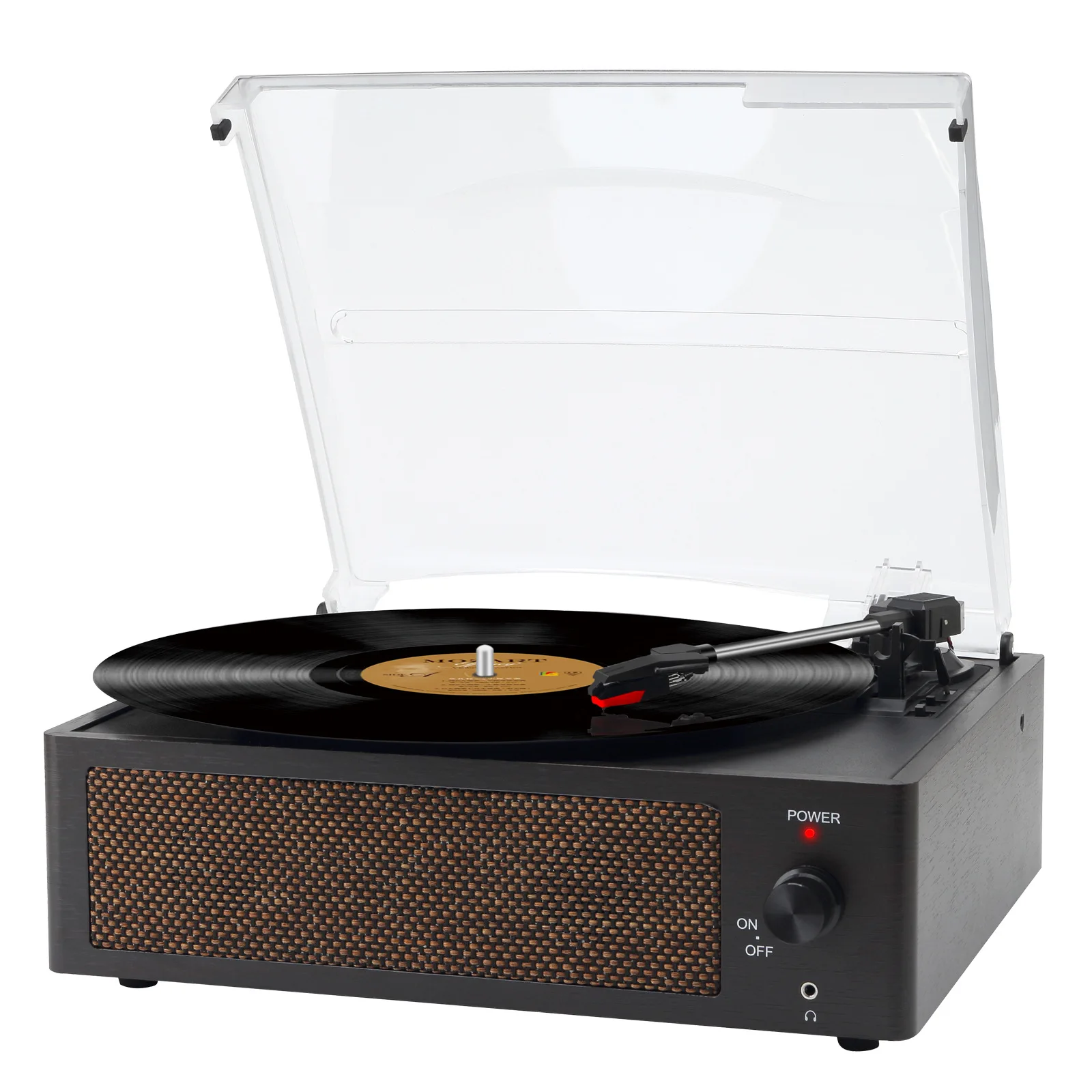 

Retro 3 Speed Belt Drive Turntable with Built in Speaker Dust Cover Vinyl Record Player for Home Audio