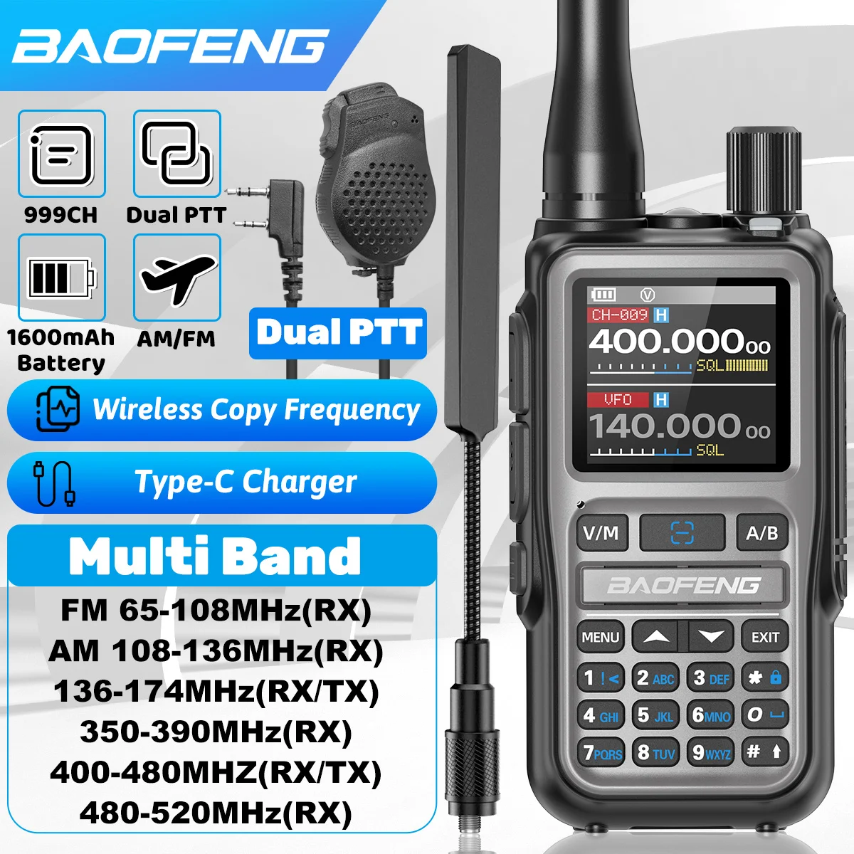 BAOFENG UV-5R walkie talkie compacto Bluetooth programable
