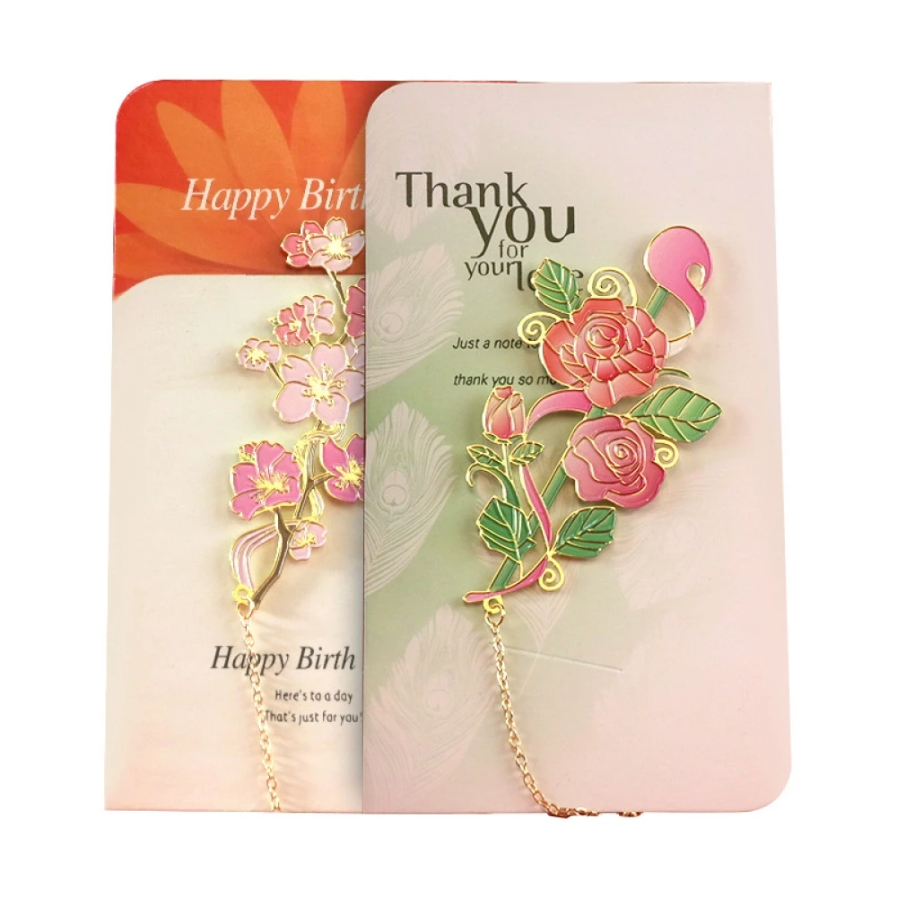 1/4pcs flowers hollow metal bookmark, rose flower language bookmark rose tulip cherry blossom literature and art fresh