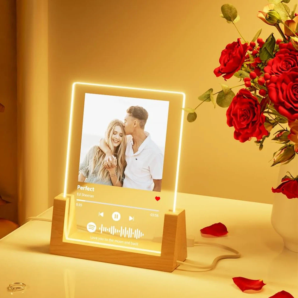 Custom Valentine's Day Gifts Spotify Plate Personalized Lamp With Photo Spotify Song Plaque Custom Romantic Birthday Gift