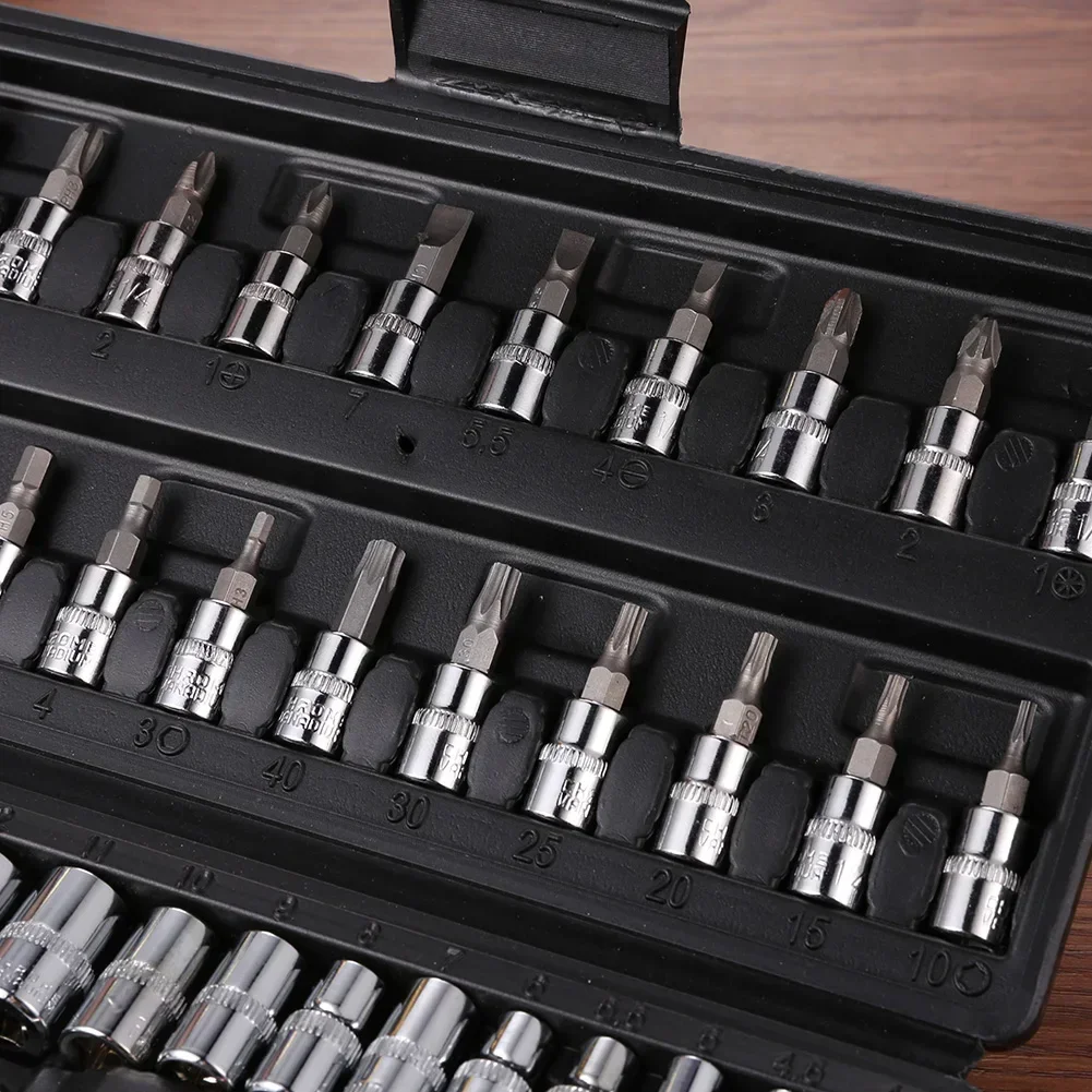 46pc Socket Wrench Set Household Chrome Vanadium Steel Motorcycle Auto Car Repair Tool Ratchet Torque Combo Mechanical Tools Box