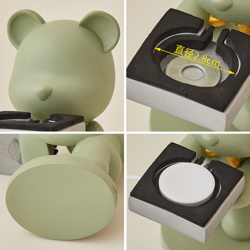 Cute Matcha Bear Watch Stand Office Workstation Desk Bedroom Decorative Ornament