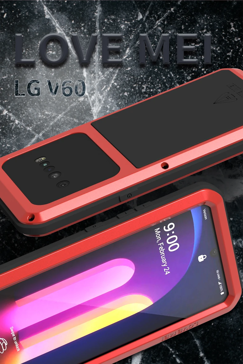 Love Mei Metal Tempered Glass Full Protective Cover For Lg V60 Cases Heavy Duty Armor Shockproof Waterproof Case