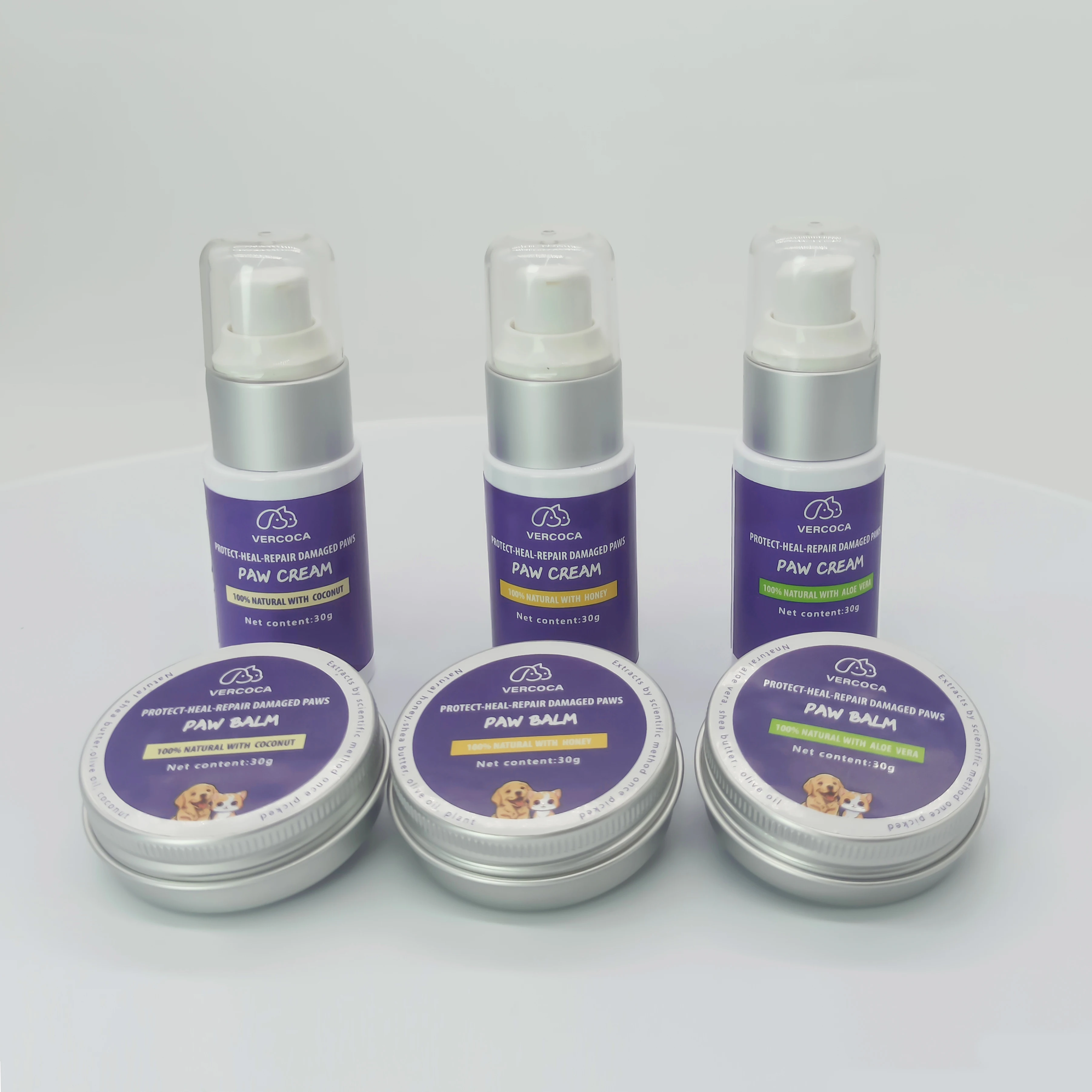 One Set 3 Scents Aloe Vera/Honey/Coconut Organic Natural Paw and Nose Care Cream for Dogs and Cats