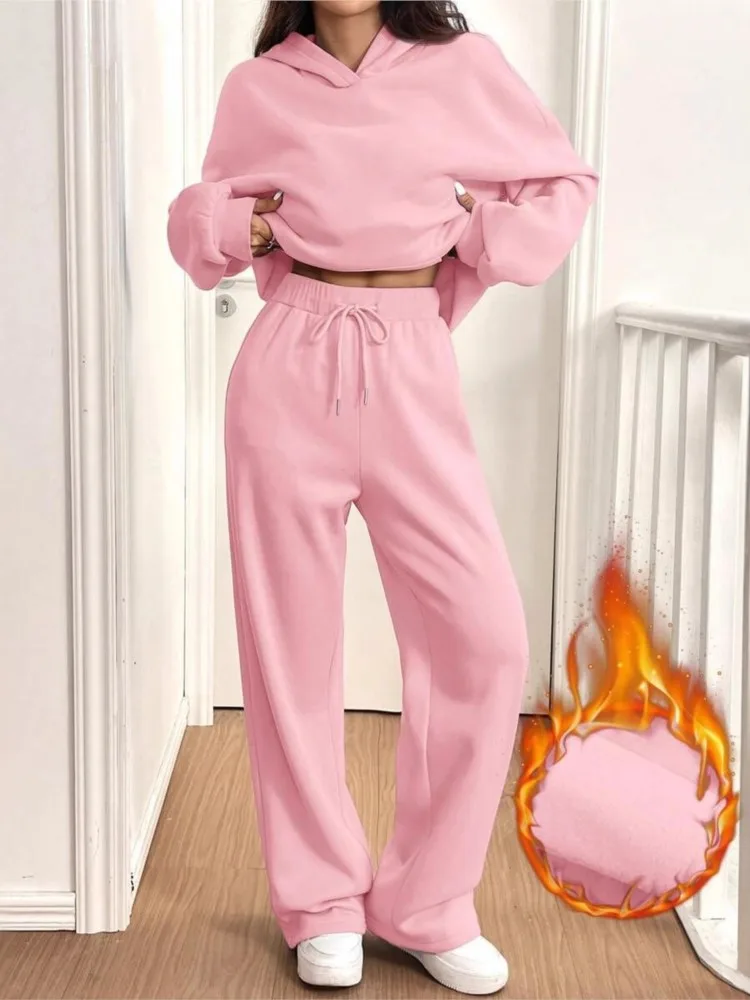 Casual Hoodie Sport Fleece Trousers Women's 2-piece Set New Autumn And Winter Fashion Warm Hoodie Female Long Pants Suit 2025