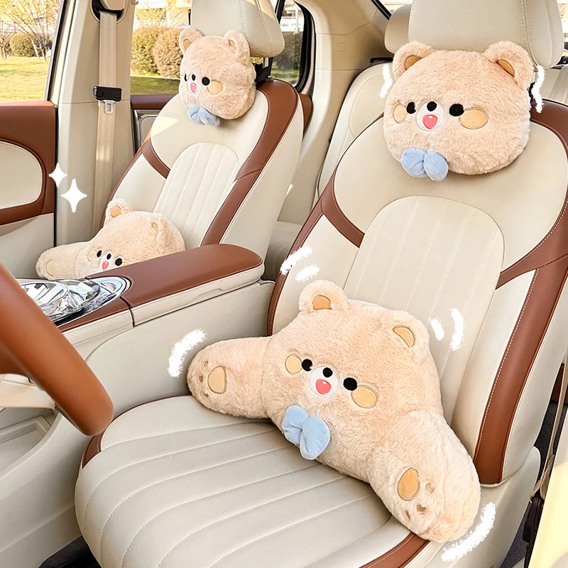 

Cartoon Car Headrest Neck Protection Pillow Teddy Bear Car Waist Protection Pillow All Season Universal Car Pillow Accessories
