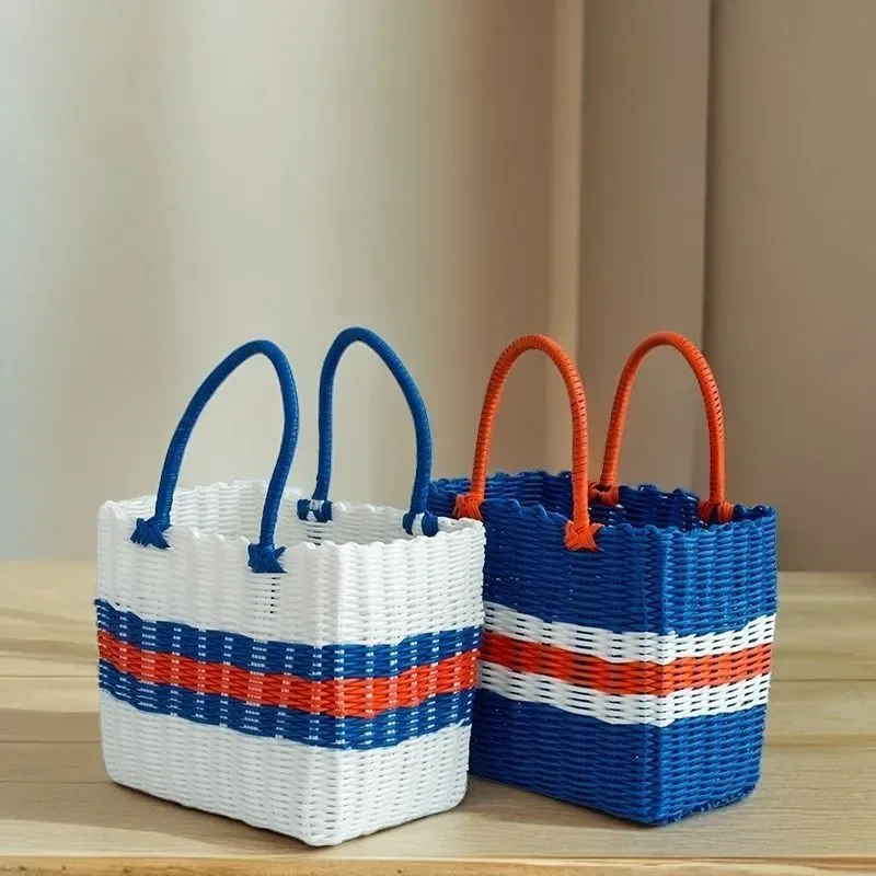 

Woven Basket Handheld New Carrying Basket Seaside Vacation Handmade Woven Basket
