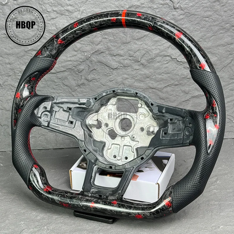 For VW Golf MK7 7.5 GTI R Polo Red Stitching Carbon Fiber Red Back Label RLINE Steering Wheel Assembly