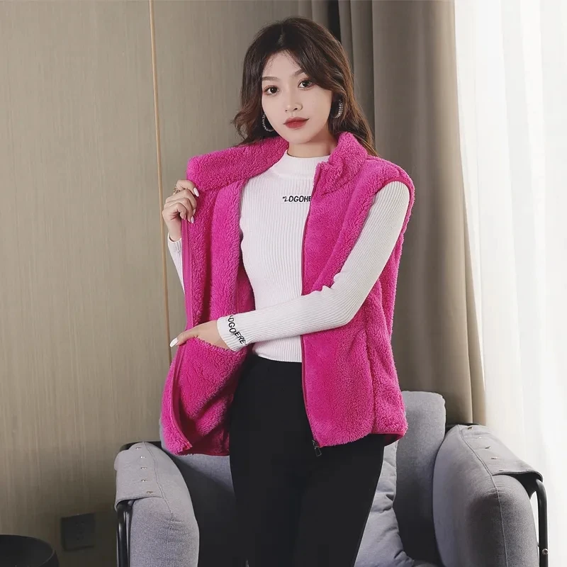 Double Sides Fleece Vest Coat Women Plush Waistcoat Autumn Winter Thicken Warm Vest Female Polar Fleece Sleeveless Jacket 4XL