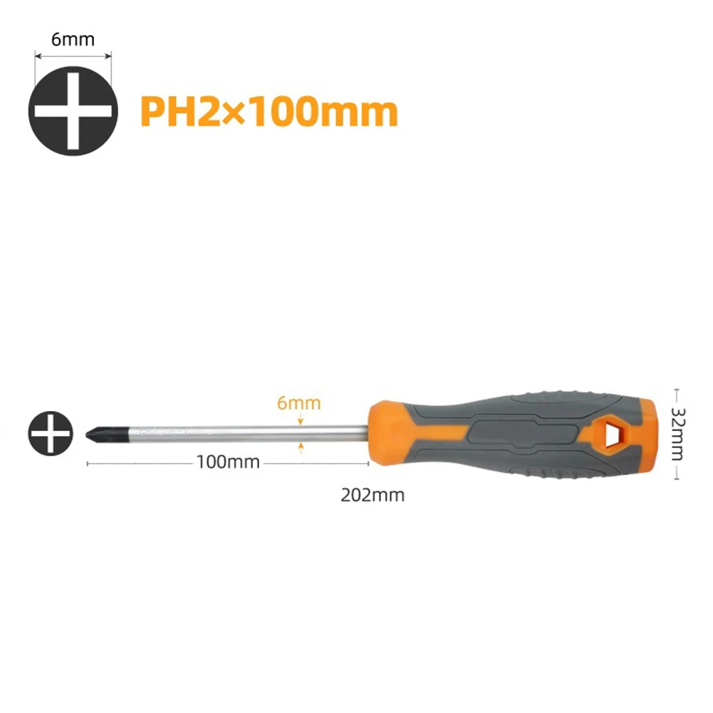 1Pc Magnetic Screwdriver Bits Slotted Cross PH2 6mm Head 202mm Rubber Handle For Home Improvement Repairing Manual Tools