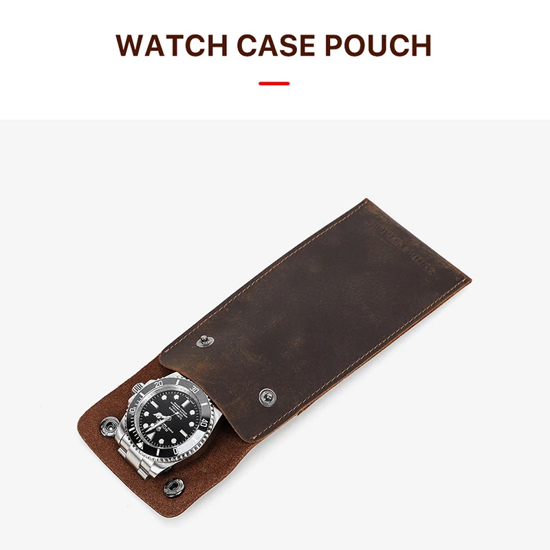 Genuine Cowhide Watch Bag Vintage Crazy Horse Leather Flip Button Retro Custom Text or Name Gifts for Lovers Leather Watch Case