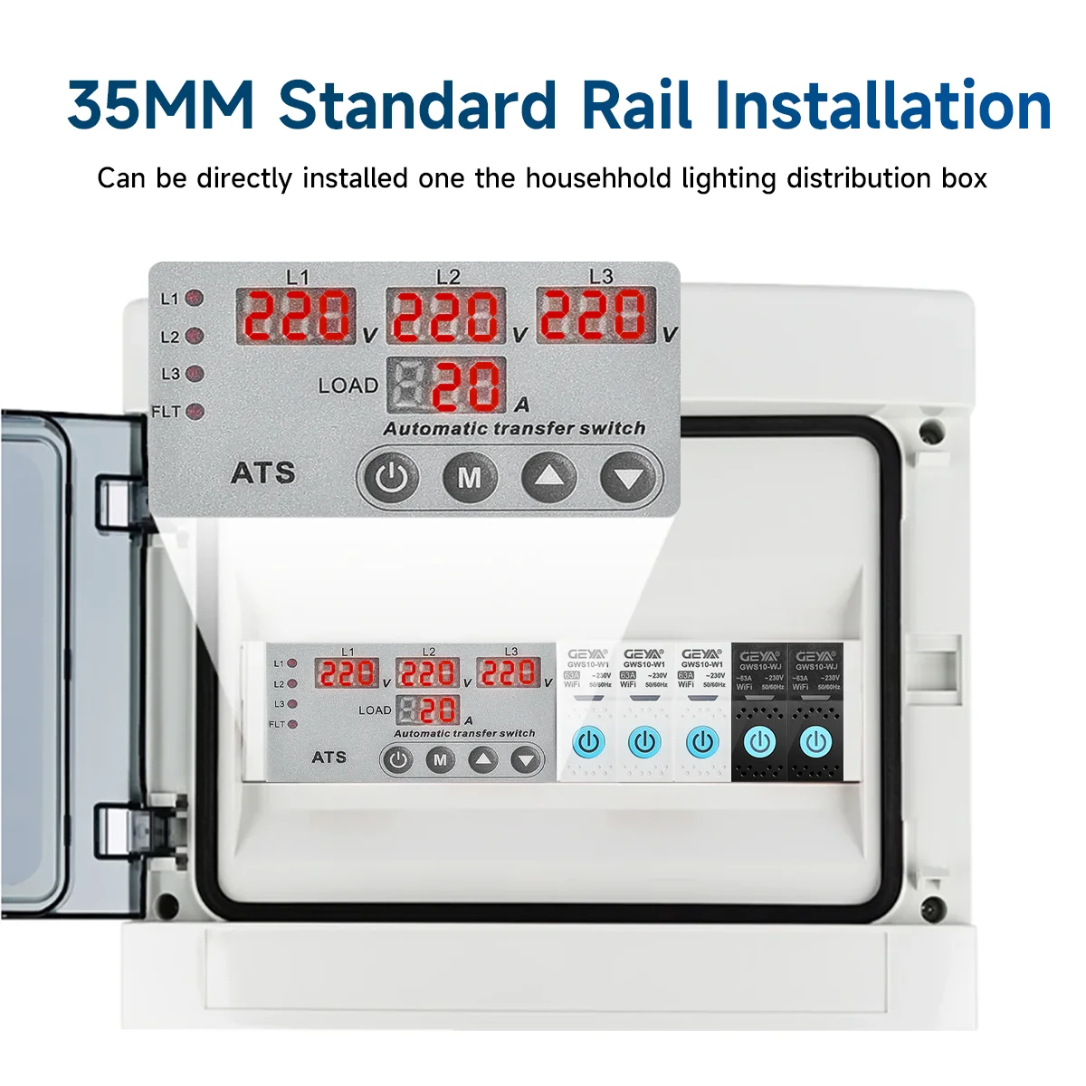 Fotografia 6: Interruptor de Transferência Automática ATS 220V, Protetor de Sobretensão e Subtensão Ajustável, Interruptor de Transferência Automática de Energia Dual/Trifásico