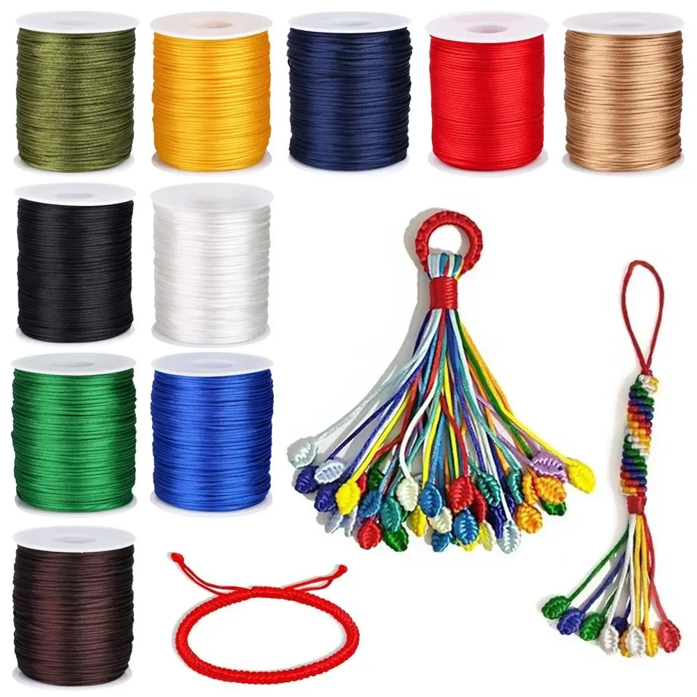 1.5MM Satin Cord Silk Rope Braided Cord Color Ropes Silk Thread Paracord Linka Cordon Couture Macrame Crafts Rope Bracelets 100m