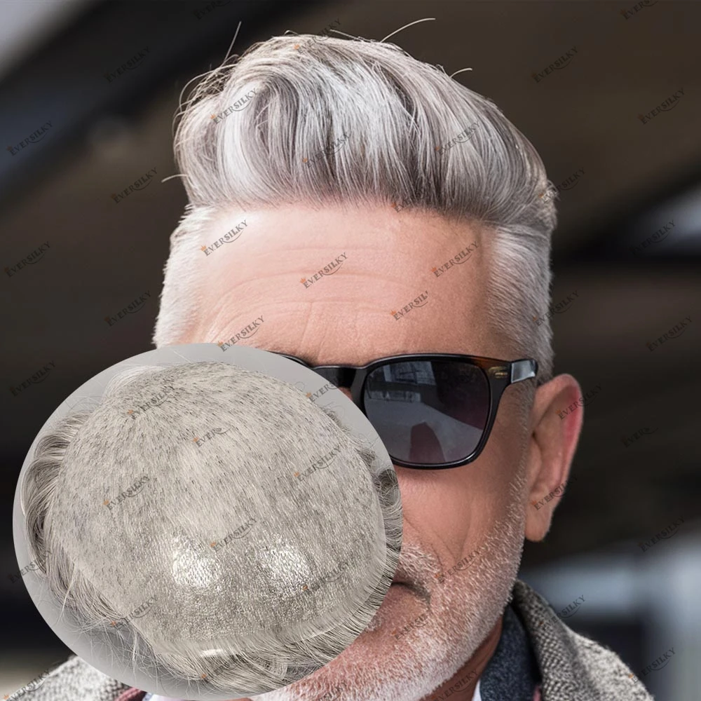 

Прочный мужской парик-накладка из микротонкой кожи 0,06 мм, серый, с прозрачной незаметной основой, 1B65 18 # 22R Светлый волнистый парик-протез