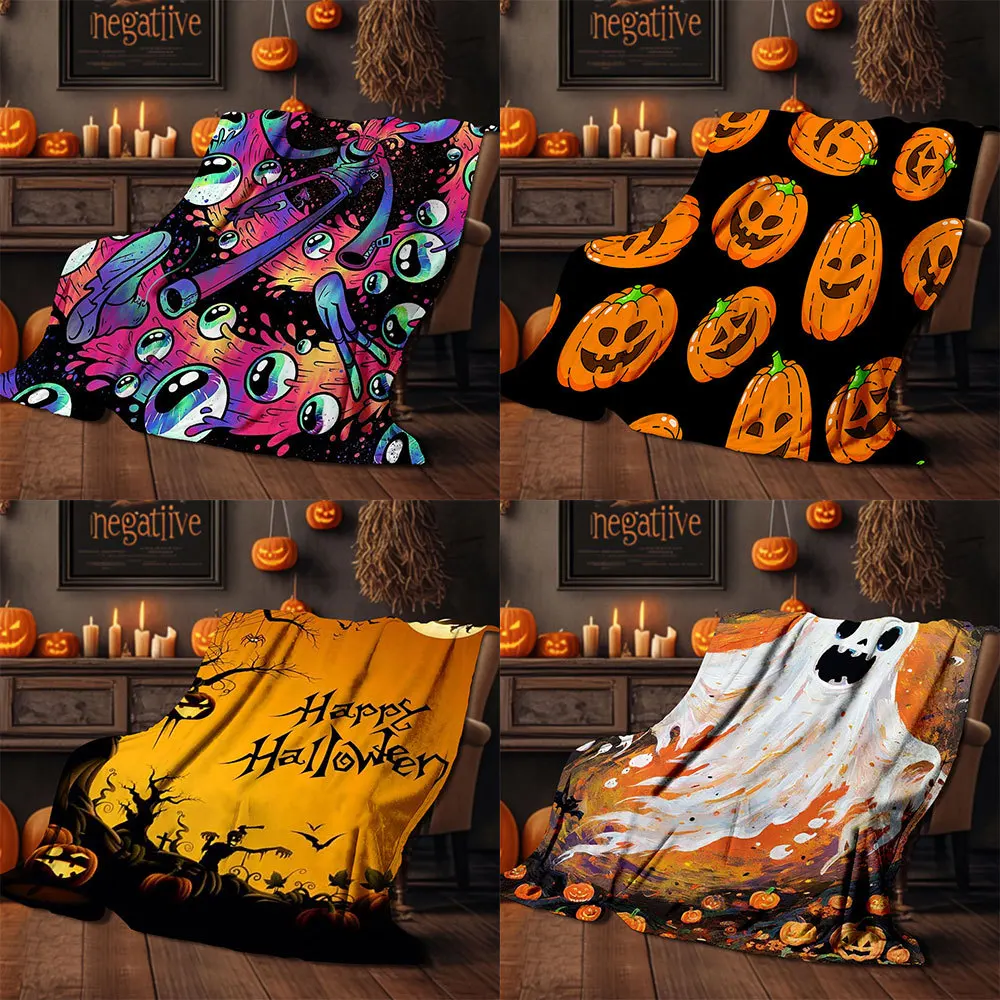 

Halloween Glowing Blanket Kids Orange Cute Ghost Blanket for Lap Boys Girls Child Baby Bed Decorative Soft Blankets