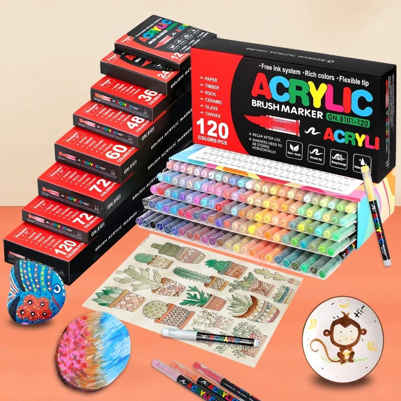

12-120 цветов акриловые маркеры, мягкие кисточки, акриловые ручки для металла, керамики, камня, наскальной живописи, своими руками, художественное ремесло