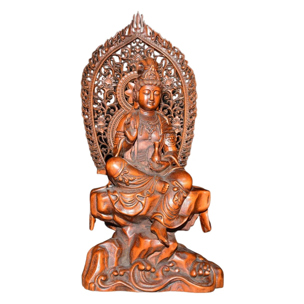 Statues et figurines en bois, statue de Guanyin, figurine en bois massif sculpté, style chinois, Feng Shui, paix, compassion, bénédiction, sérénité