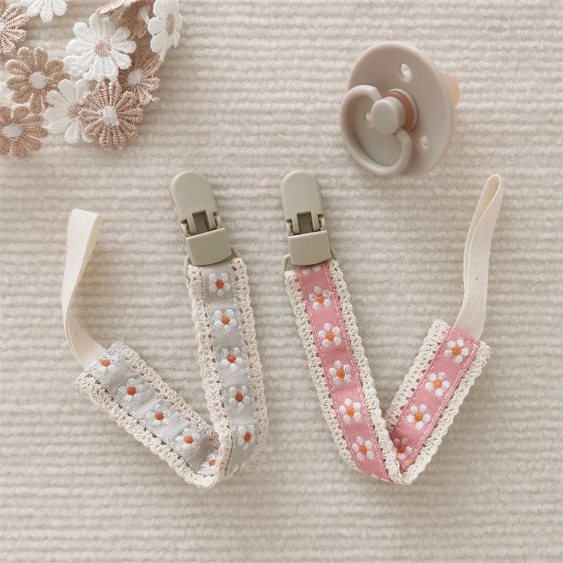 Baby Pacifier Chain Ethnic style Flower Embroidery Newborn Nipple Holder Anti-drop Chain Guard Teether Pendant Baby Accessories