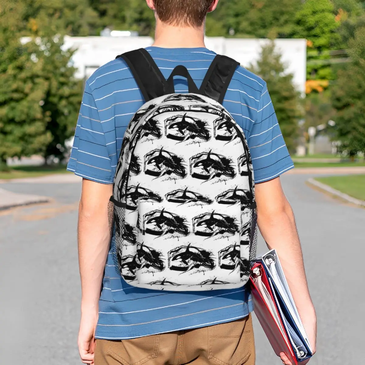 Black White Cute Killer Whale Backpack Student BookBag Kids School Bag Laptop Shoulder Bags for Boys Girls