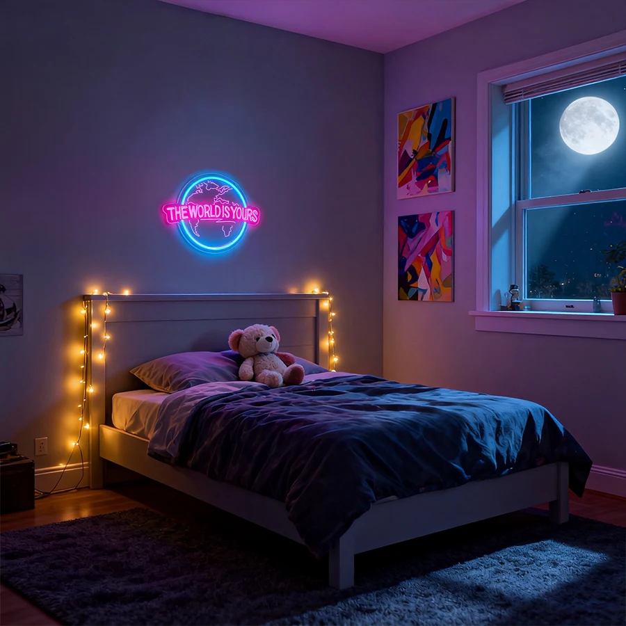 The World Is Yours Neon Sign for Wall Decor,Planet LED Neon Light USB Powered for Bedroom Bar Man Cave Game Room Birthday Gifts - view 5